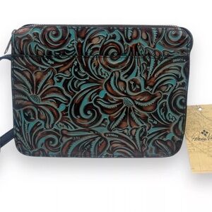 Patricia Nash Floral Embossed Crossbody Bag - Teal and Brown